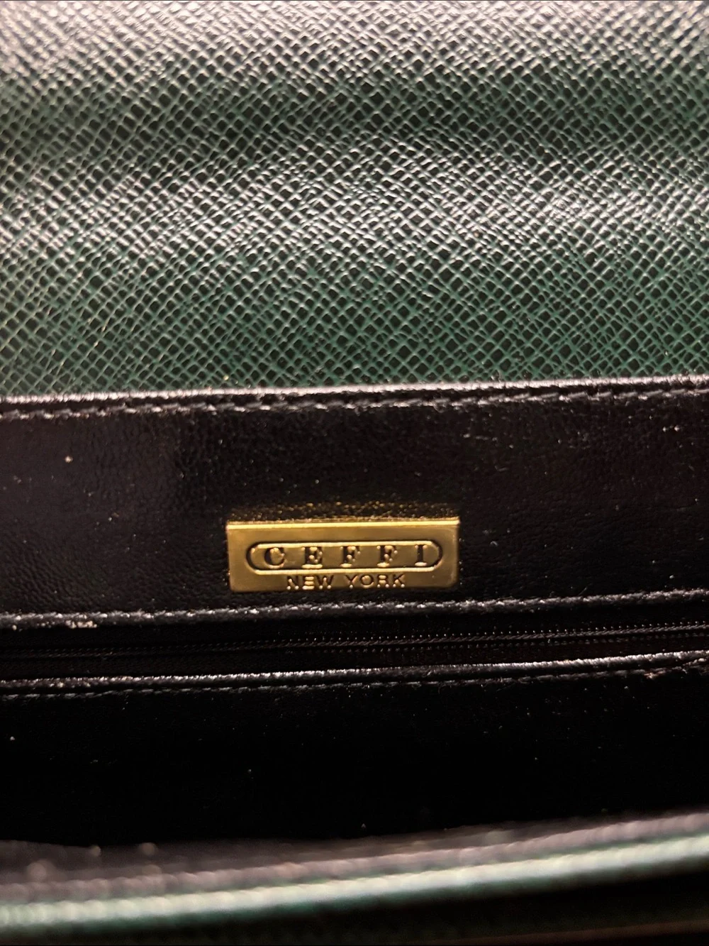vintage dark green or forest green textured leather briefcase